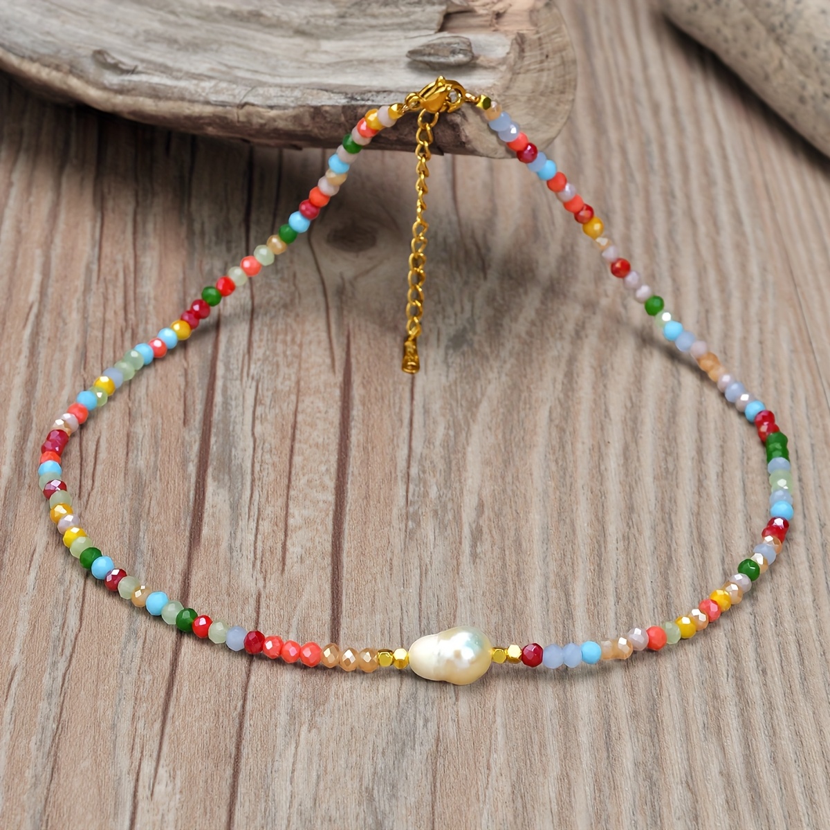 Boho Baroque Freshwater Pearl Necklace w/ Multicolor Beads
